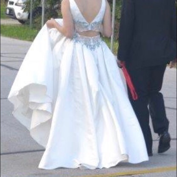 Tiffany Designs White Two Piece Floral Prom Dress - Picture 4 of 8